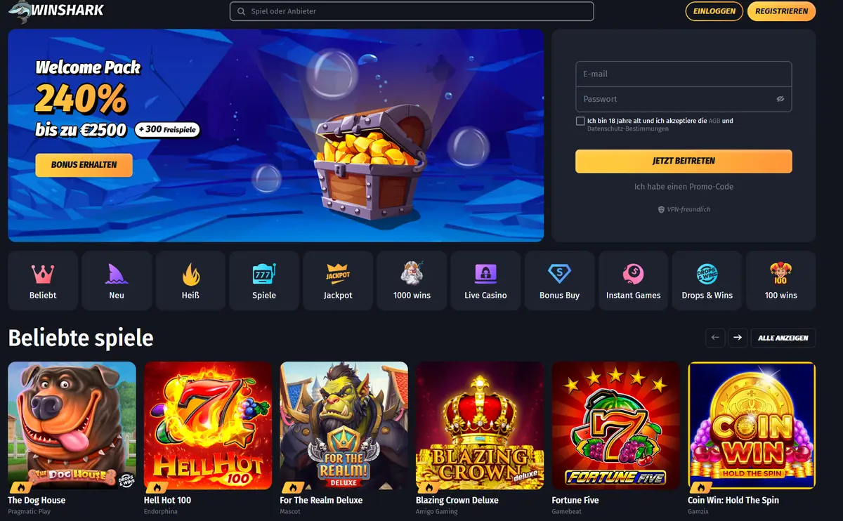 Winshark Casino ohne deutsche Lizenz